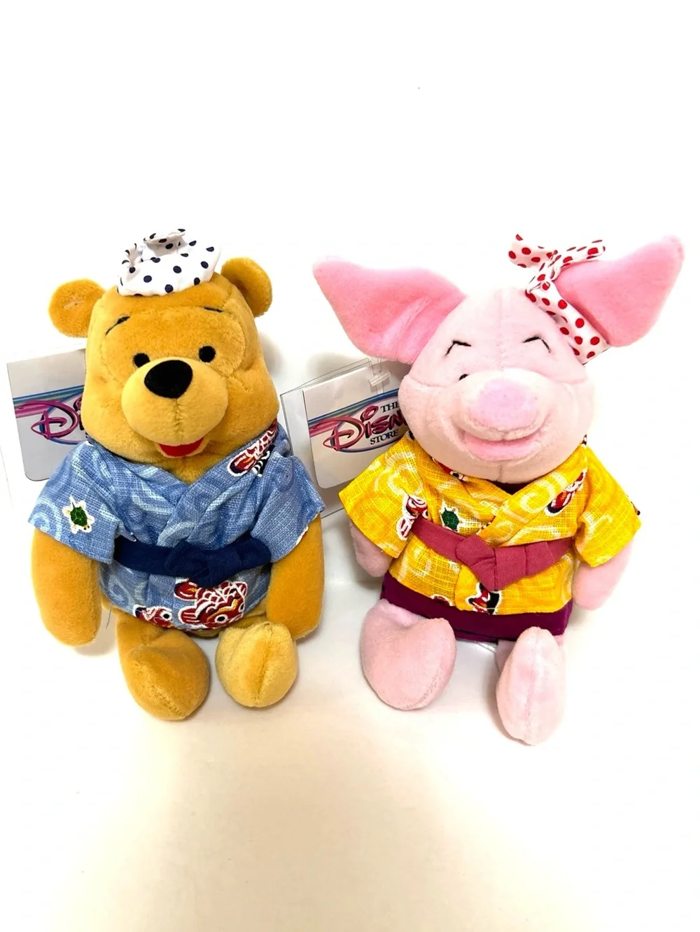 Vintage Disney Store Japan Piglet & Winnie the Pooh Bean Bag Plush Yukata Happi